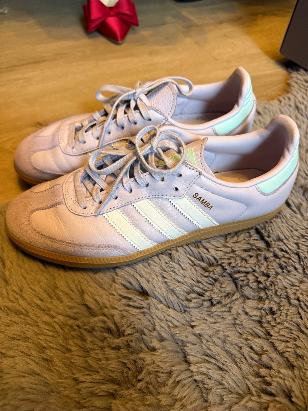 adidas Samba kids but  Women’s 9 Pastel Purple with Mint Heel Accent